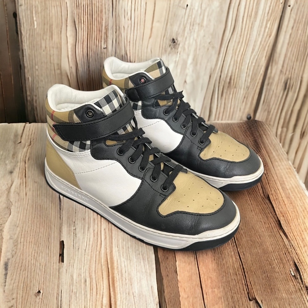 Burberry Leather Nova Check Hightop Sneakers Shoes Size 31 / 13.5 USA
